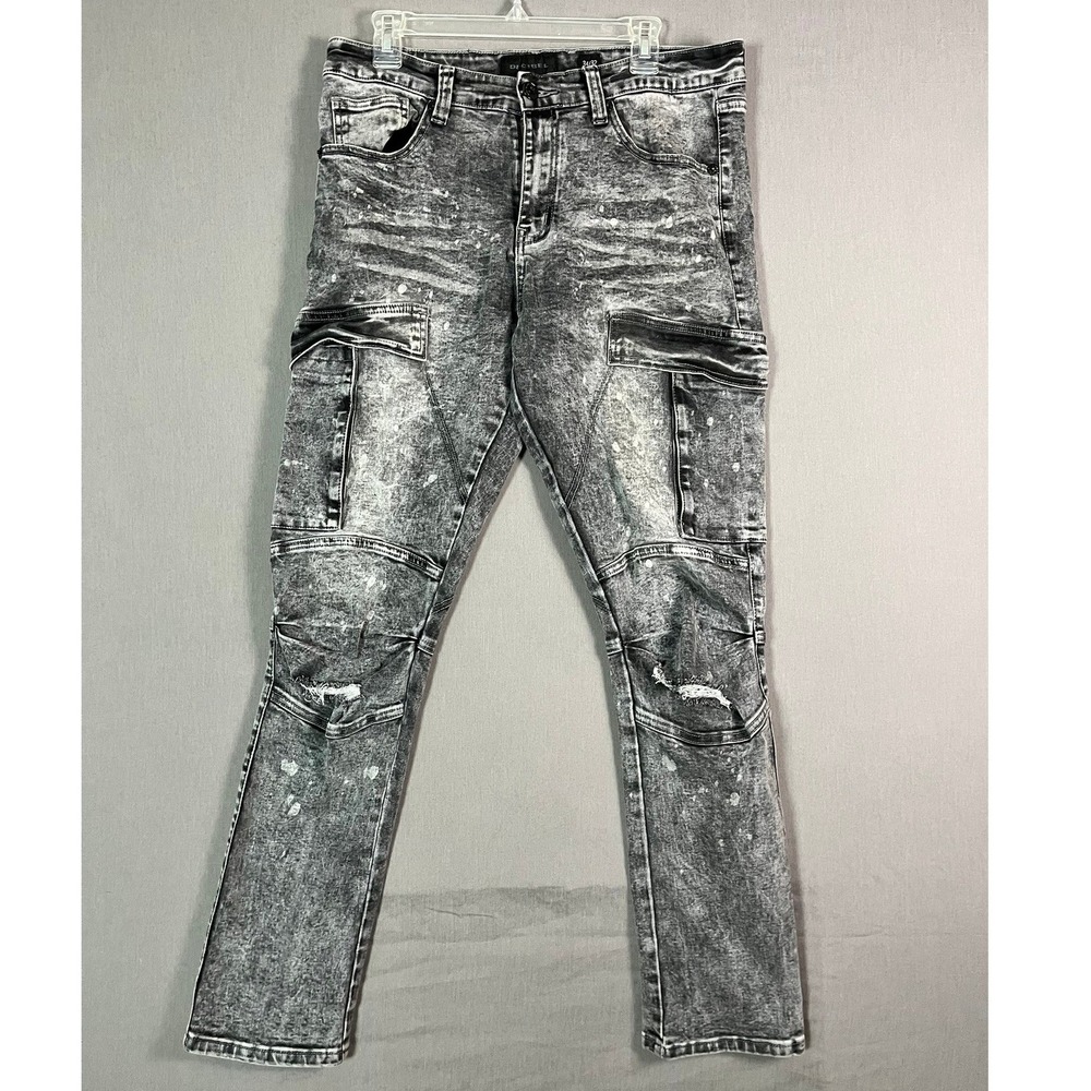 Decibel Cargo Jeans 34x32 Grey Acid Wash Distressed Streetwear Denim EUC